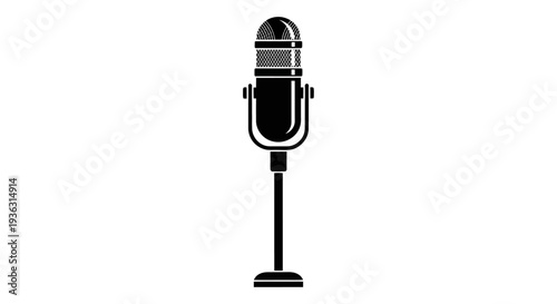 Vintage microphone on a stand isolated on white background.