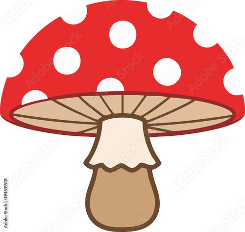 Red Mushroom Toadstool Flat Cartoon Nature Vector Illustration