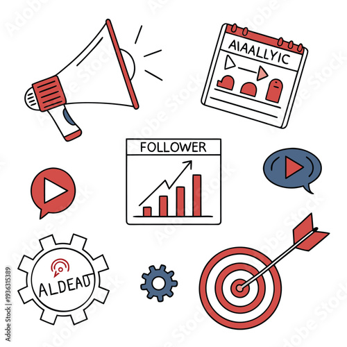 Set of 8 social media analytics icons vector