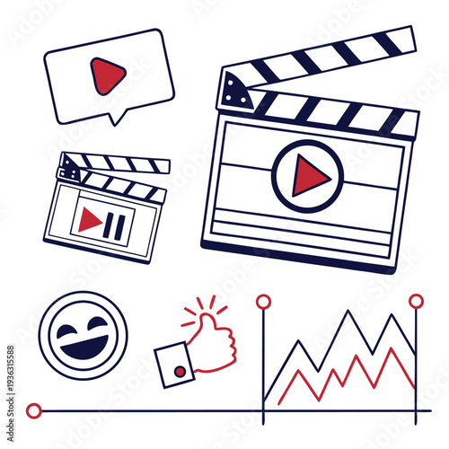 Set of 6 video and social media icons vector