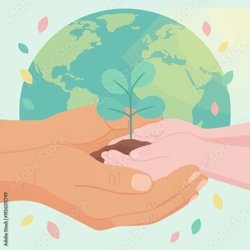 Earth Day vector ilustration hands nurturing new life