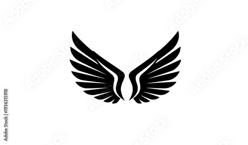 Bird wings spread icon with stylized feather shapes flat vector pictogram isolated on white background
