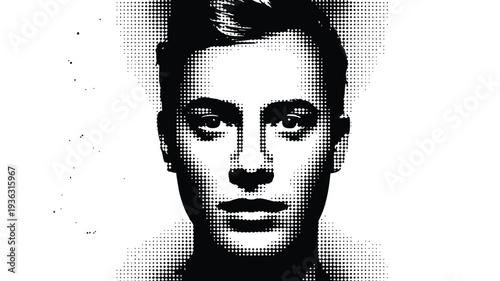 Portrait of a young man in a halftone illustration style