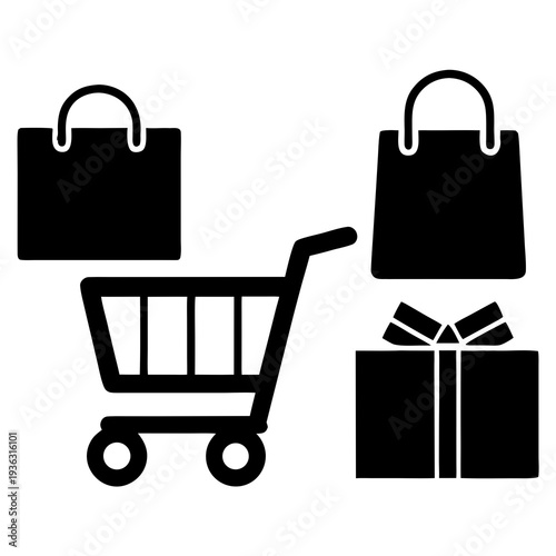 Set of 3 shopping icons, black, vector
