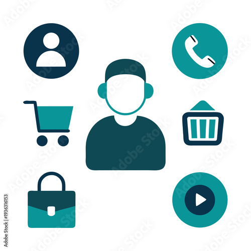 Set of 6 teal and dark blue business icons vector