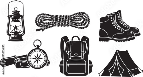 Camping gear and equipment for outdoor adventure travel