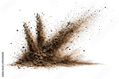 Brown dust explosion burst with dirt particles, transparent background