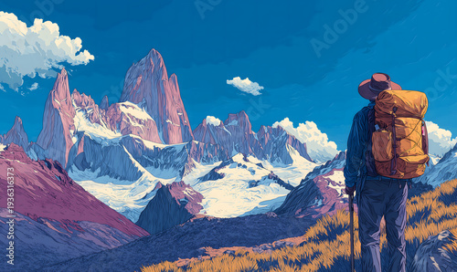 Patagonia scenery in Argentina and Chile South America in illustrations, presentation images, travel image ideas, tourism promotion, postcards, generative AI