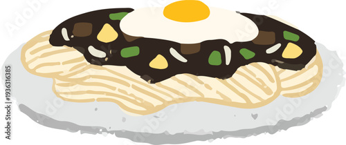 jajangmyeon jjajangmyeon blackbean sauce noodle illustration icon vector