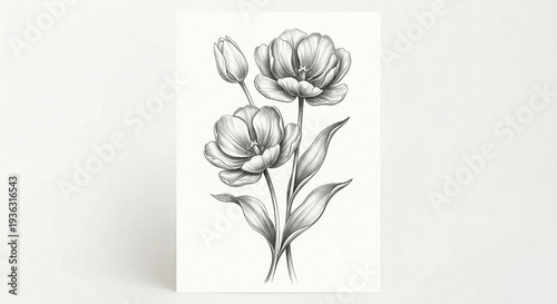 Vintage style tulip flower drawing featuring delicate shading and textures.