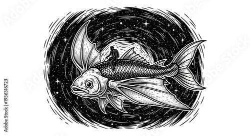 Flying Fish with Detailed Scales and Fins.