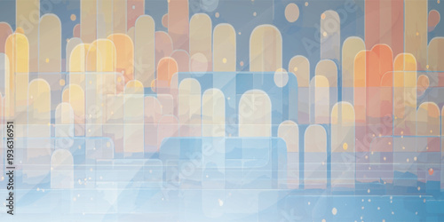 Abstract background with colorful rounded rectangles and subtle light effects.