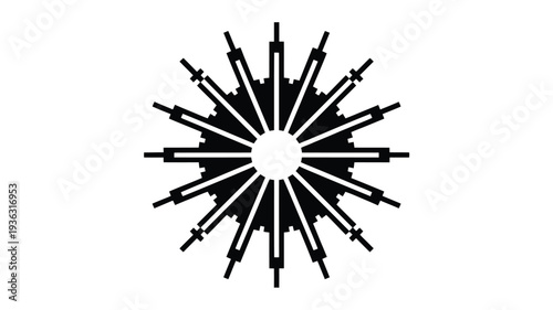 Syringe vector icon with cityscape background in black and white