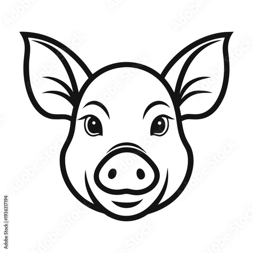 Minimalist Pig Head Line Art Vector Front View 