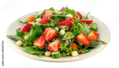 Strawberry salad served on a white background