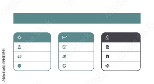 Structured business process flow chart template with icons for task management, data analysis, and team administration overview.
