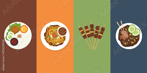 Indonesian Satay Skewers Vector Illustration