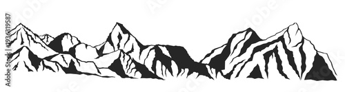 Mountain range silhouette vector illustration. Landscape stencil template for decal, car graphics, wall decor, travel branding, outdoor sports logos.