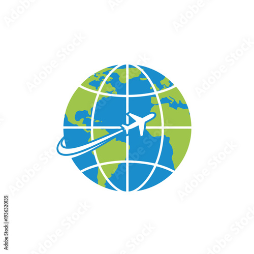 Airplane flying around the globe, symbolizing travel and global connectivity