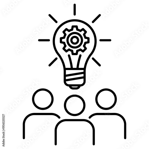 Team innovation and creative brainstorming outline icon
