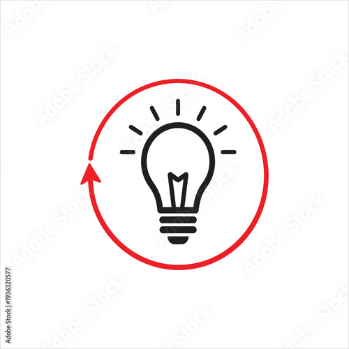 Vector illustration of ligt bulb with round arrow. Symbol of big idea processing generation. new