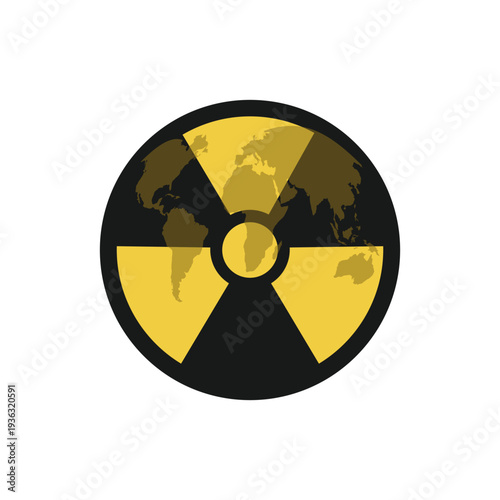 Nuclear Radiation Trefoil Symbol with World Map Overlay
