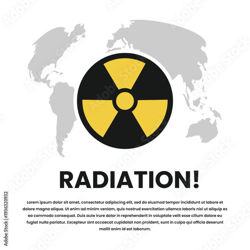 Global Radiation Alert Infographic with World Map and Trefoil Symbol