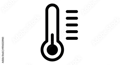 A bold black outline icon of a thermometer with a low reading scale indicating temperature measurement on a plain white background.