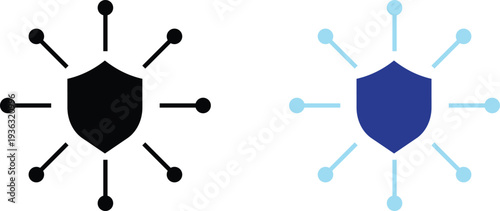 Shield icons with network connections symbolizing cybersecurity and protection in digital world