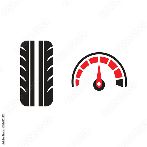 Vector illustration of tire and manometer. Symbol of tires and wheels service. new