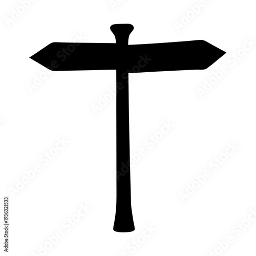 Black silhouette of a sign post with arrows on a white background
