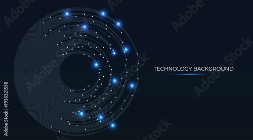 Luminous glowing blue fiber optic threads elegantly form a circular circuit of pulsing neon lights, spinning like a cosmic vortex. Sleek modern tech concept innovation, big data, velocity. Wavelengths