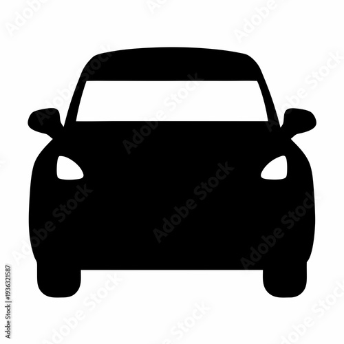 A minimalistic black car icon showing its front view on white background