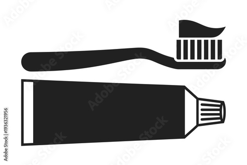 A toothbrush and toothpaste tube with a barcode on a white background isolated on white background, Vector, illustration