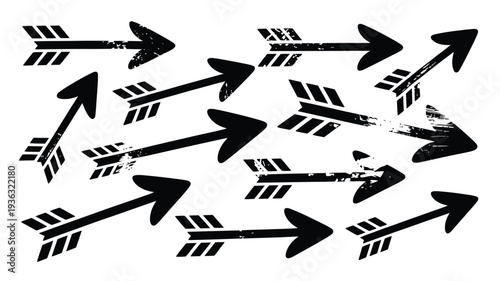 Arrows icon illustration with distressed effects on white background