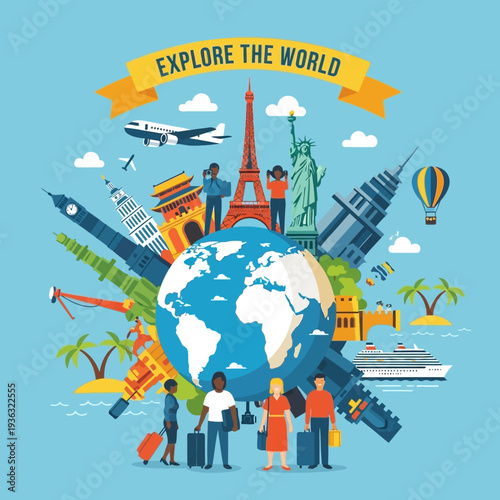 Explore the world: Iconic landmarks and diverse travelers on a global adventure