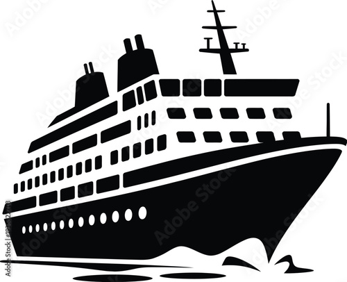 A large cruise ship sailing on calm waters with a clear sky in the background isolated on white background, Vector, illustration
