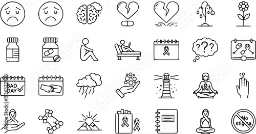 Mental Health  Emotional Well-being Line Icons Set