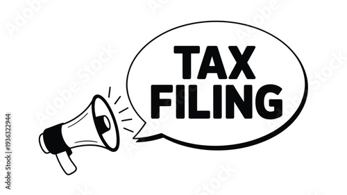 Megaphone vector illustration with tax filing announcement in a speech bubble