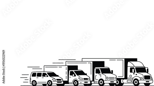 Truck vector illustration of a convoy driving on the highway road