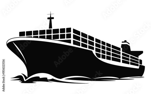 A large cargo ship sailing on calm waters under a clear sky isolated on white background, Vector, illustration