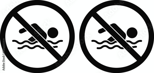 No swimming symbol with a red circle and a line through a person swimming isolated on white background, Vector, illustration
