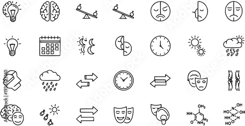 Psychology and Mindset Icons Set - Brain, Emotions, Time  More