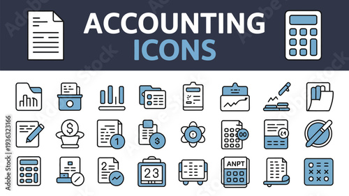 Accounting icons set for financial and business applications