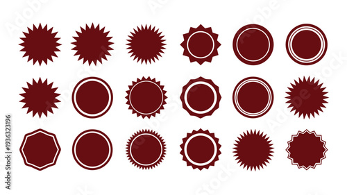 Seal icons set in red color for quality guarantee and approval