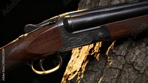 bolt action rifle on a black background, rifle in the tree