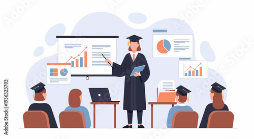 Female Graduate Student Presenting Academic Research and Data Analysis.