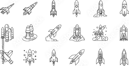 Line Art Rocket Icons Collection - Space Travel and Adventure