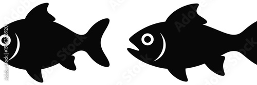 Two stylized fish with expressive eyes facing each other in a playful manner isolated on white background, Vector, illustration