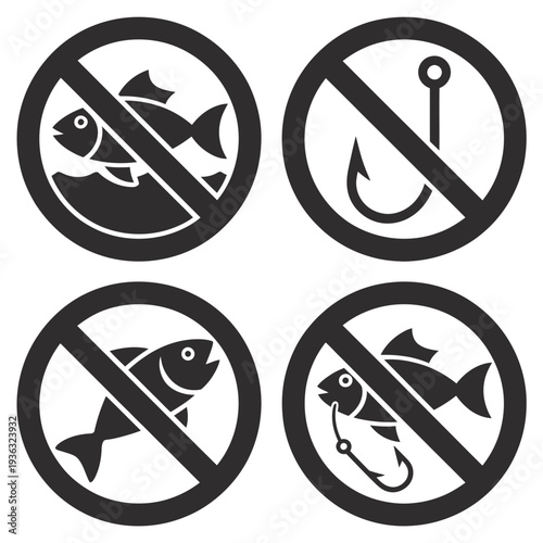 Four signs indicating prohibited activities in a nature reserve area. isolated on white background, Vector, illustration